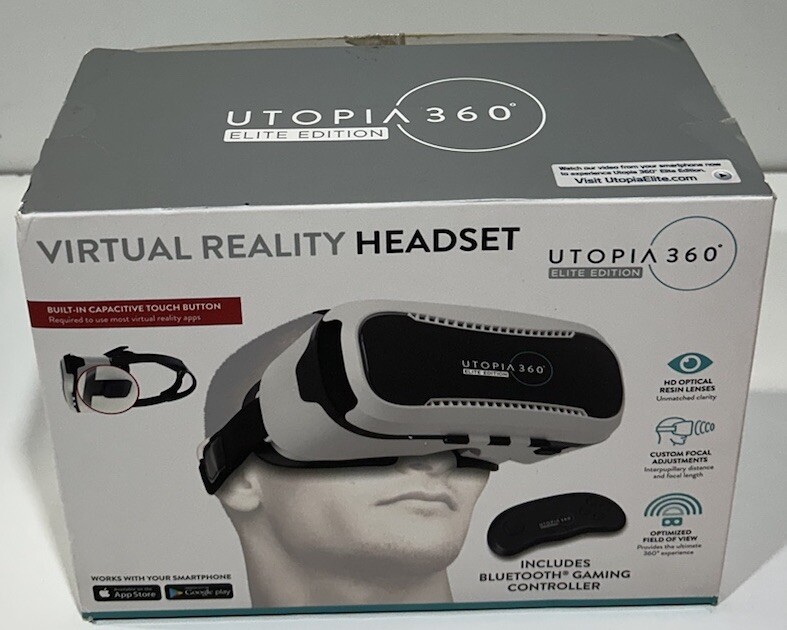 Utopia 360 Virtual Reality 3D Headset + Bluetooth Controller New In Box