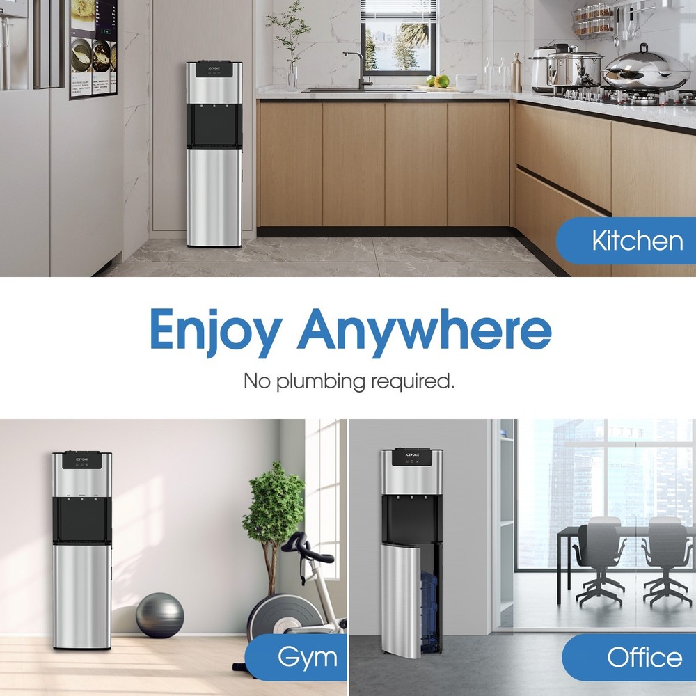 Bottom Loading Hot & Cold Water Cooler Dispenser for 3-5 Gallon & Self-cleaning