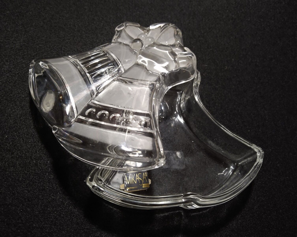 2-piece Mikasa crystal Christmas bell covered dish