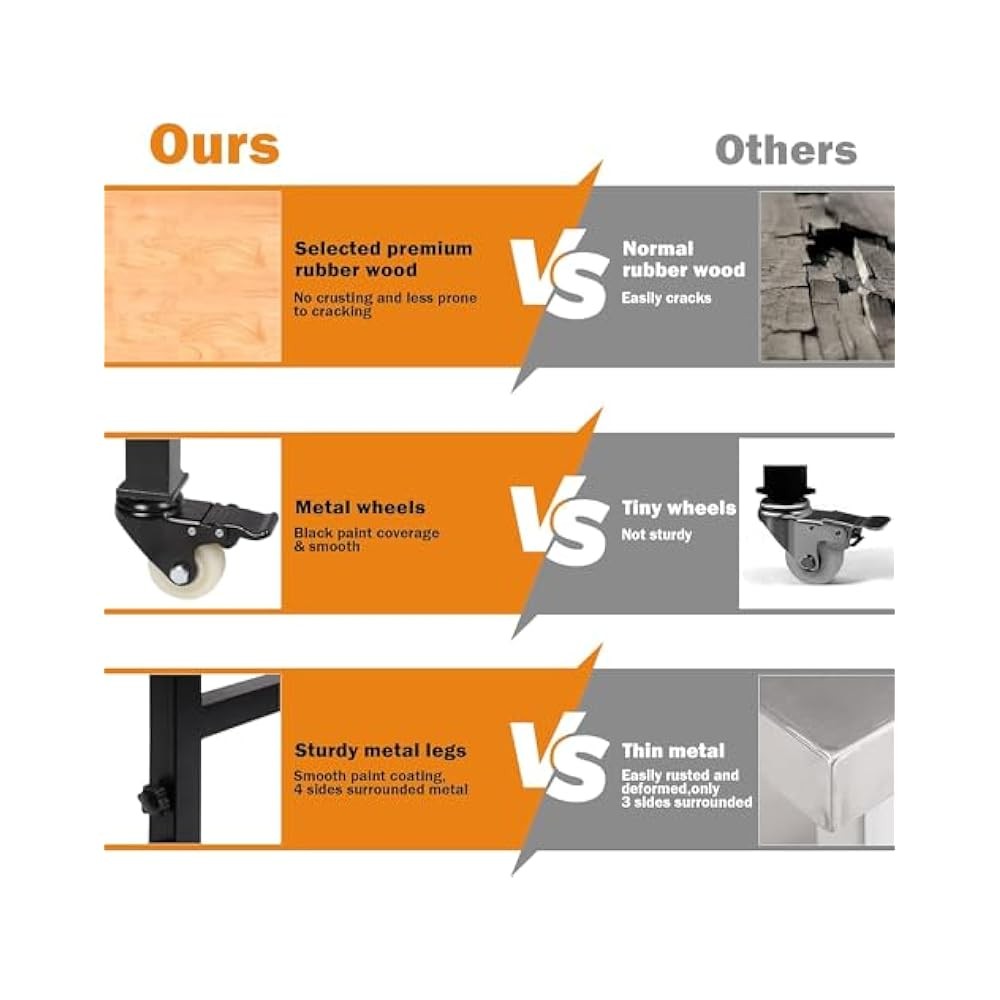 70" Workbench with Pegboard, Adjustable Height, 2000lb Heavy Duty Table