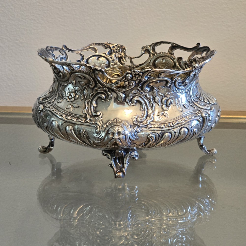 Victorian Figural German 800 Silver Crescent Moon Crown 300 G Repousse Serving