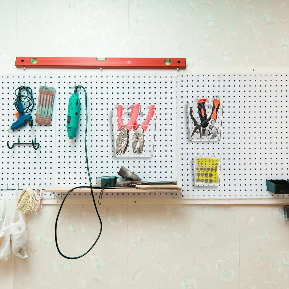 6 Pack Clear Pegboard Cups with Hooks Plastic Peg Board Bins Pegboard Organizer