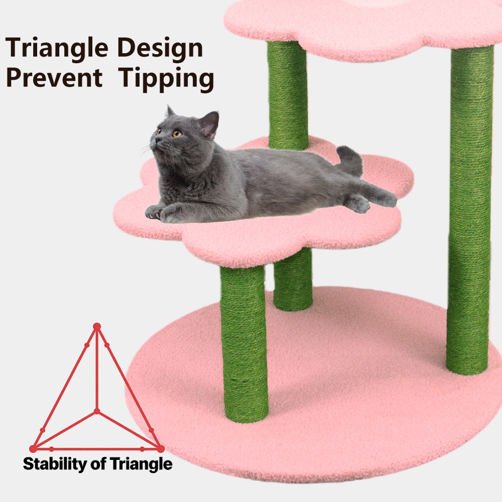 Multi-Level Cat Tree with Scratching Posts & Soft Perches, Pink, 40'' Tall