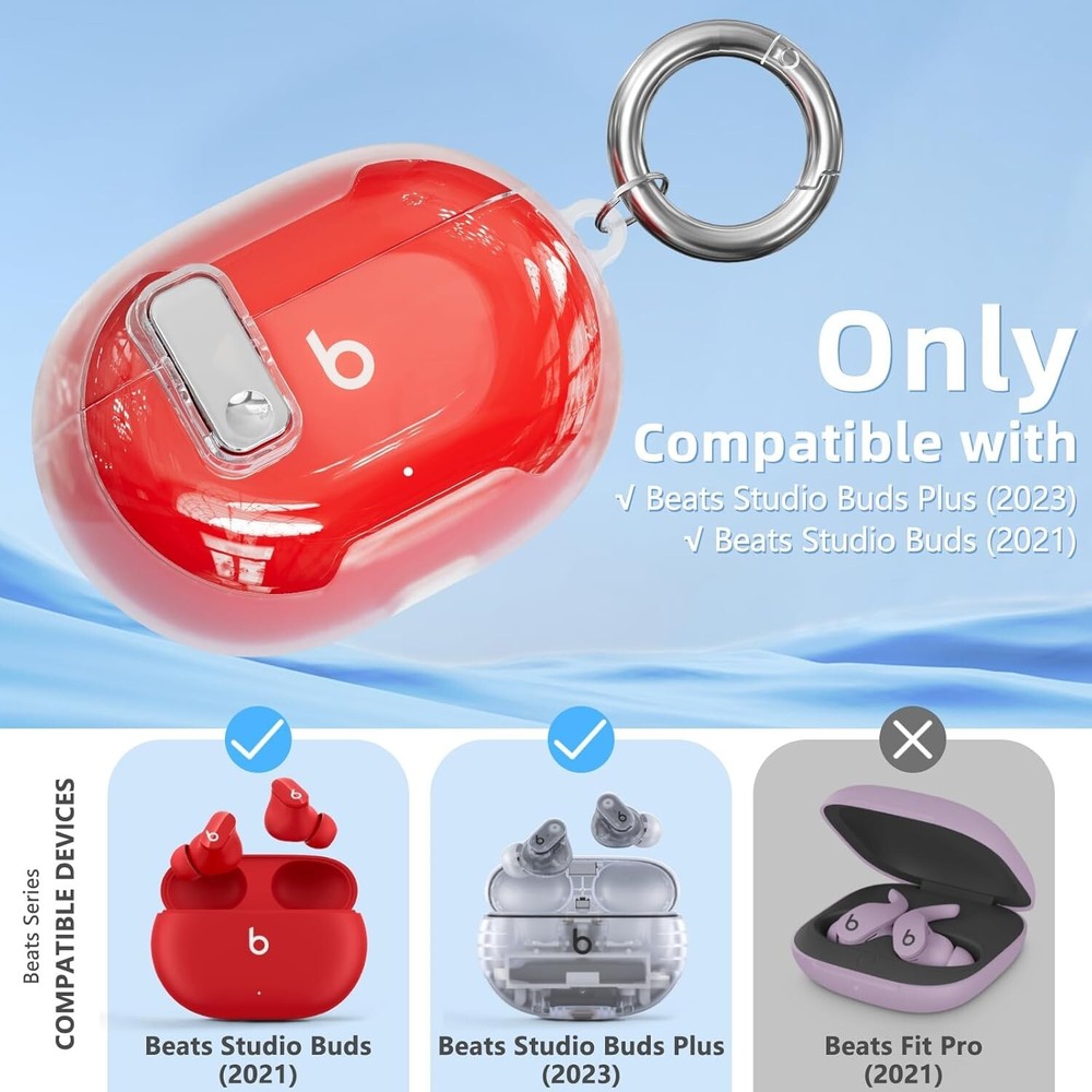 【with Safety Lock】 for Beats Studio Buds/Studio Buds Plus Case Clear White-b2