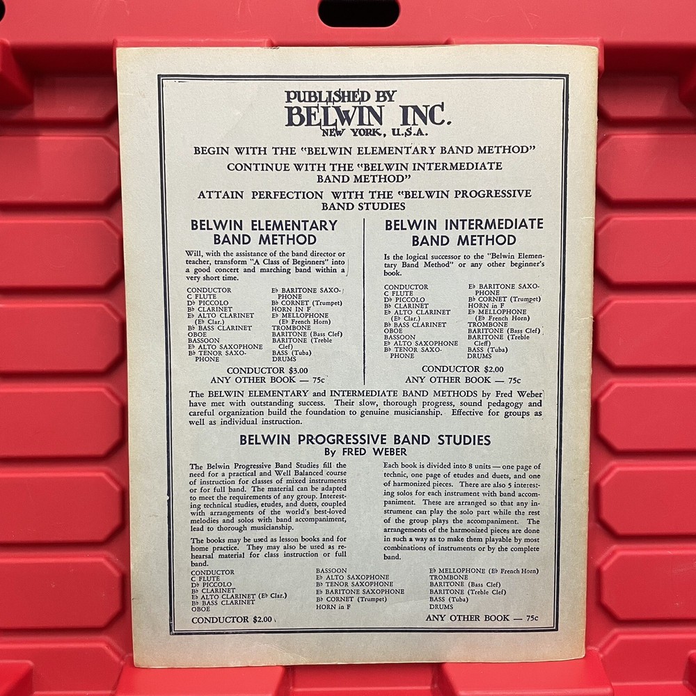 Belwin Elementary Band Method Lesson Book Class Or Full Band Instruction 1945