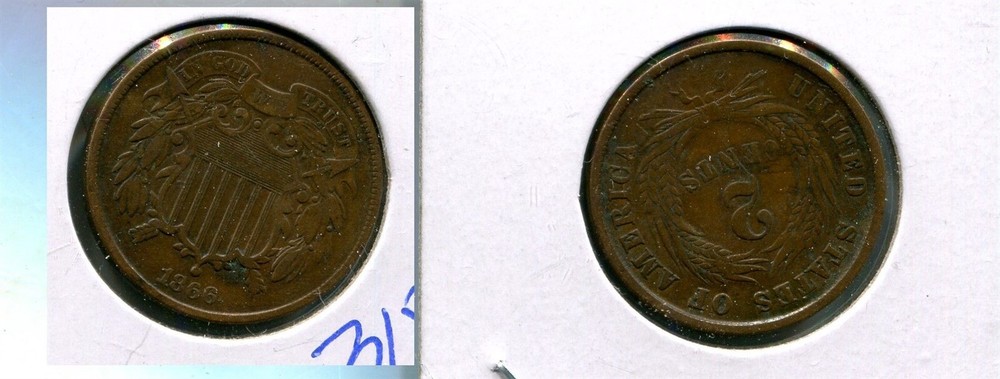 1866 TWO CENT PIECE TYPE COIN VF XF 318S
