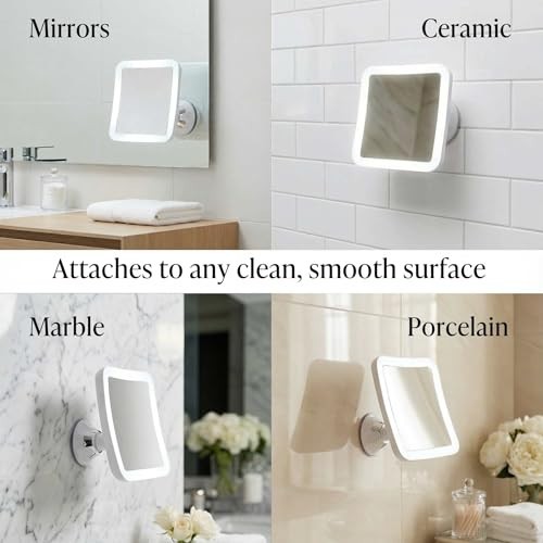 10X Magnifying Lighted Makeup Mirror - Daylight LED, Compact, Cordless, Suction,