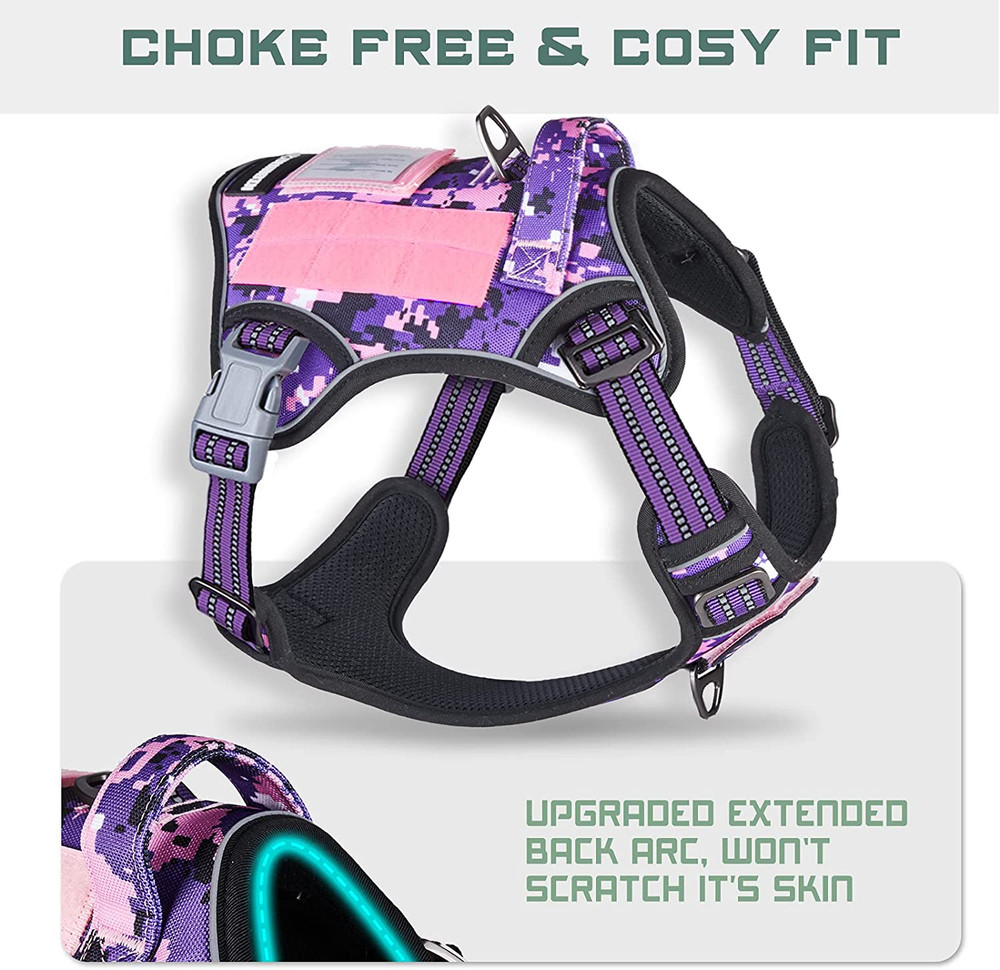 Tactical No Pull Dog Harness Adjustable Reflective Training Vest Purple Camo