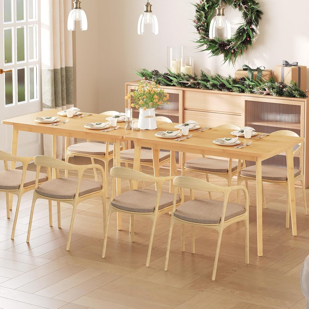 Dining Table Bamboo Rectangle Kitchen Table for 4-6 ,Easy to Assemble,