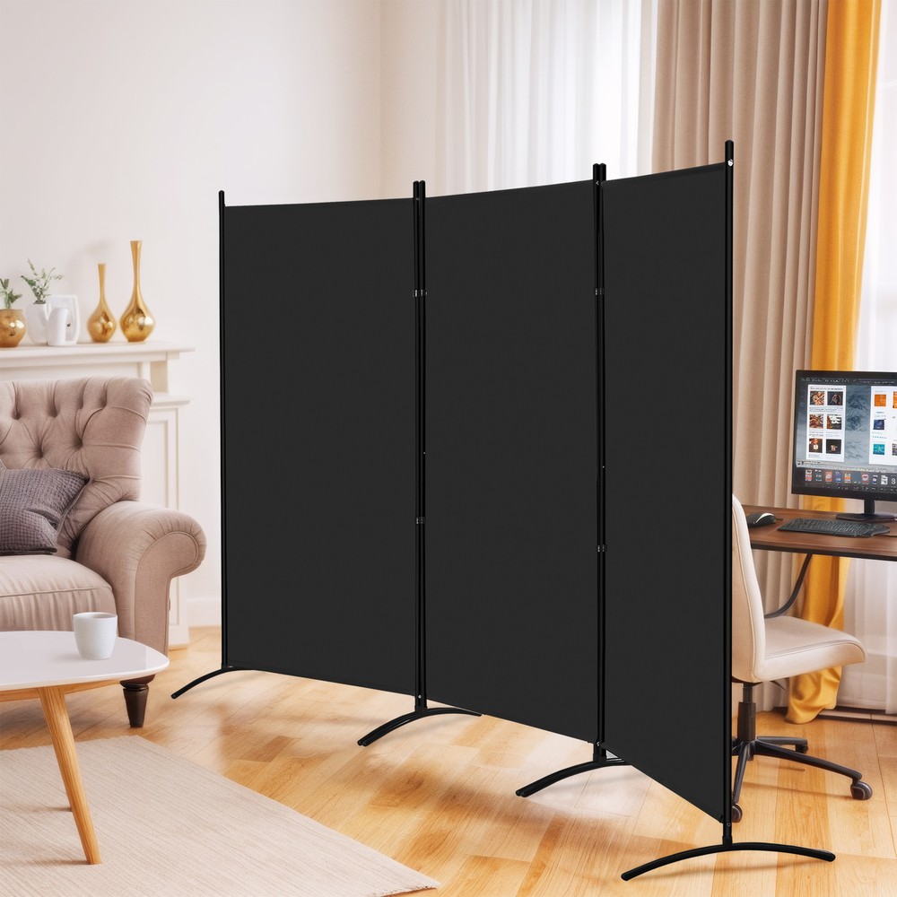 3 Panel Room Divider Black Folding Privacy Panel Screens for Office Separation