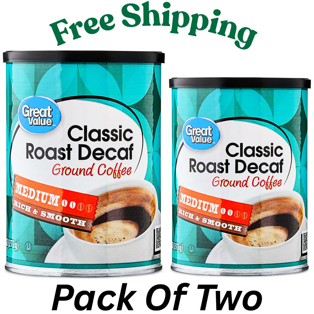 2 pack Great Value Decaf Classic Medium Roast Ground Coffee, 9.6 oz New