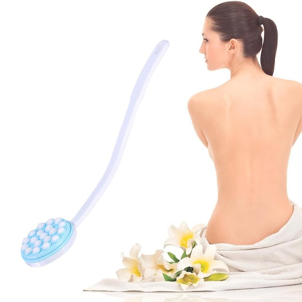 Joyzan Back Lotion Applicator, Long Self Handled Bath Massager Roll Blue