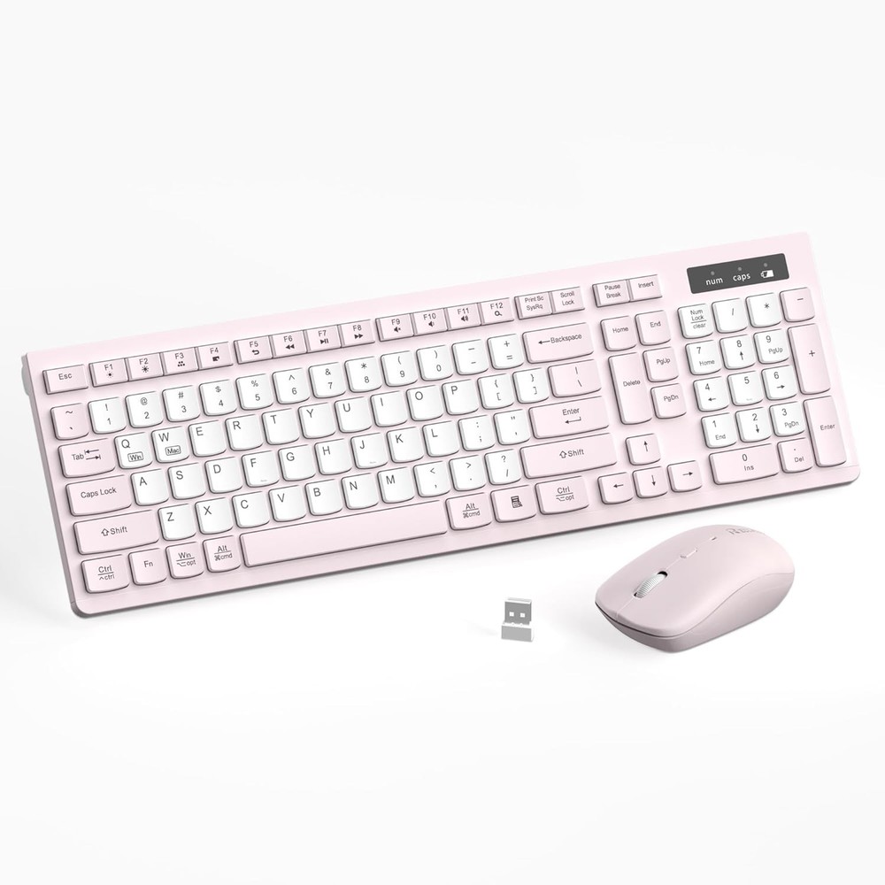 Wireless Keyboard and Mouse Combo, Full-Sized Wireless Keyboard and Adjustable D