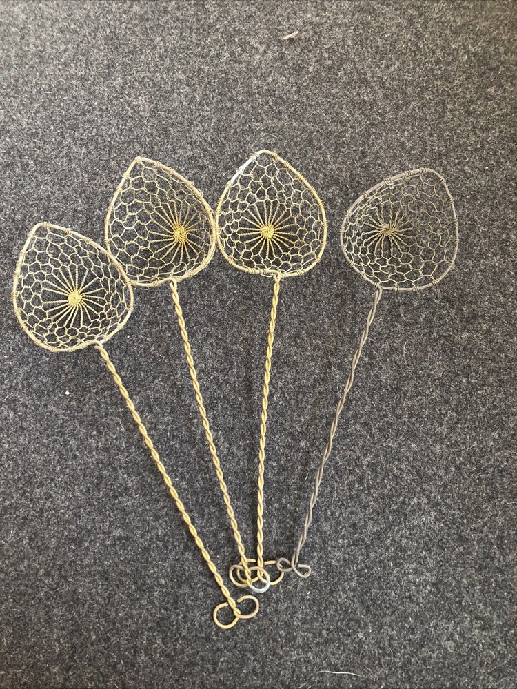4 Vintage Brass Wire Spider Colander / Strainer Spoons