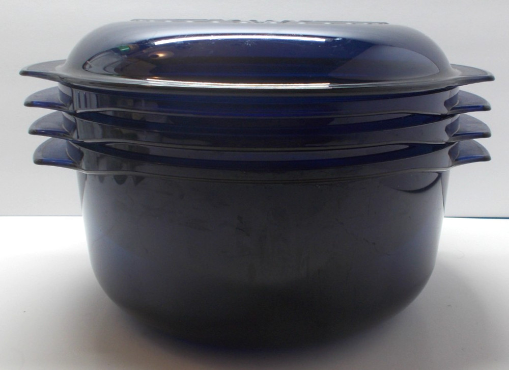 6 Piece Tupperware 2192 Dark Blue Microwave Stack Cooker Steamer