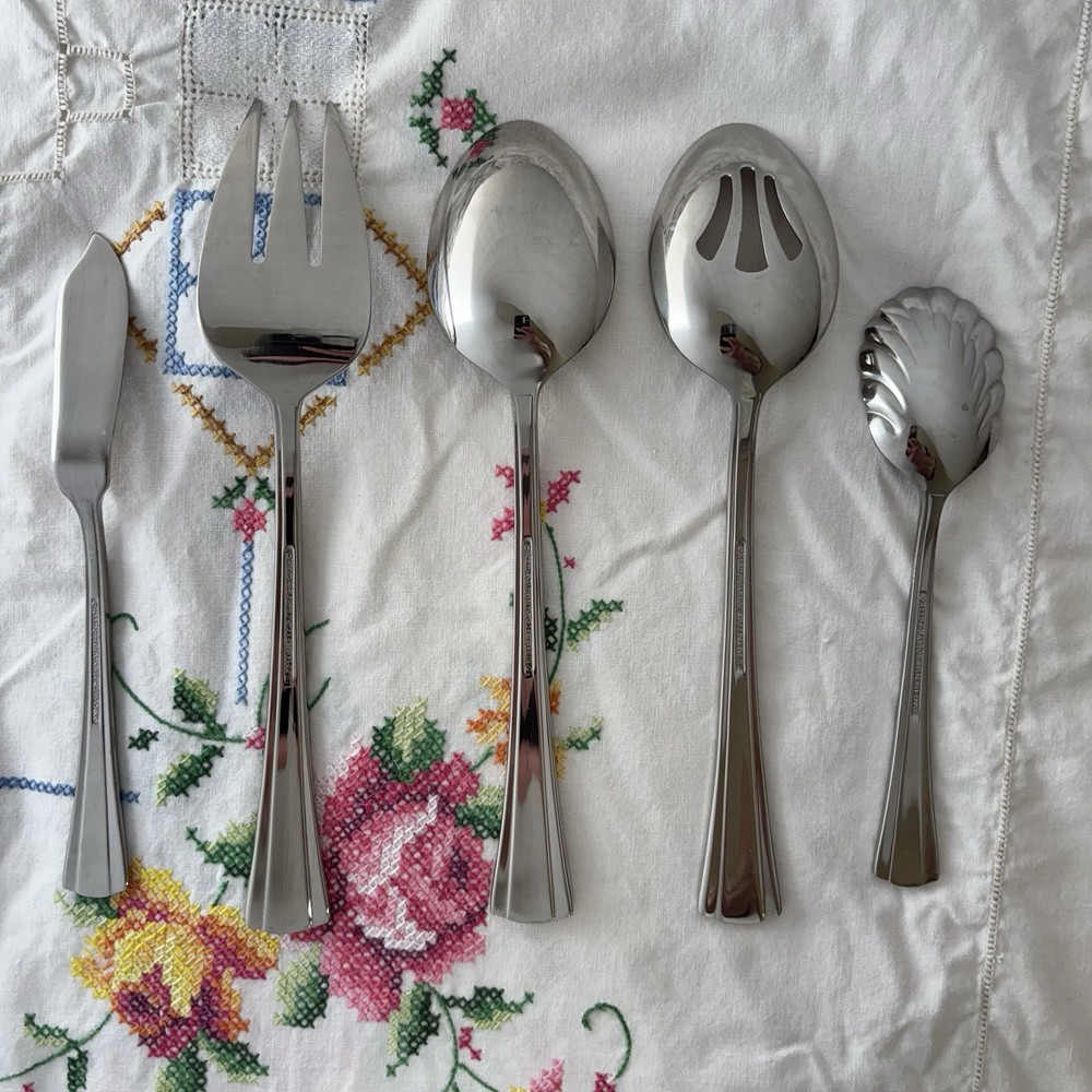 Reed & Barton BOULEVARD Stainless 5pc Hostess Serving Set - Ridges Glossy