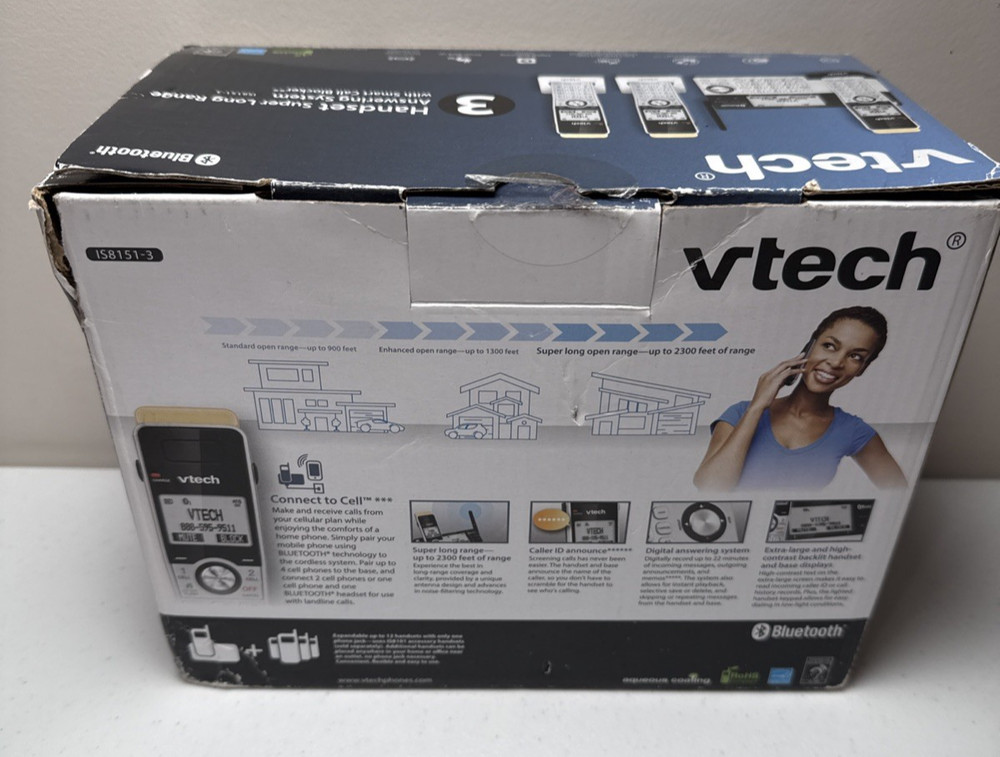 VTech Cordless Phone Answering Machine Bluetooth 3 Handset Super Long Range
