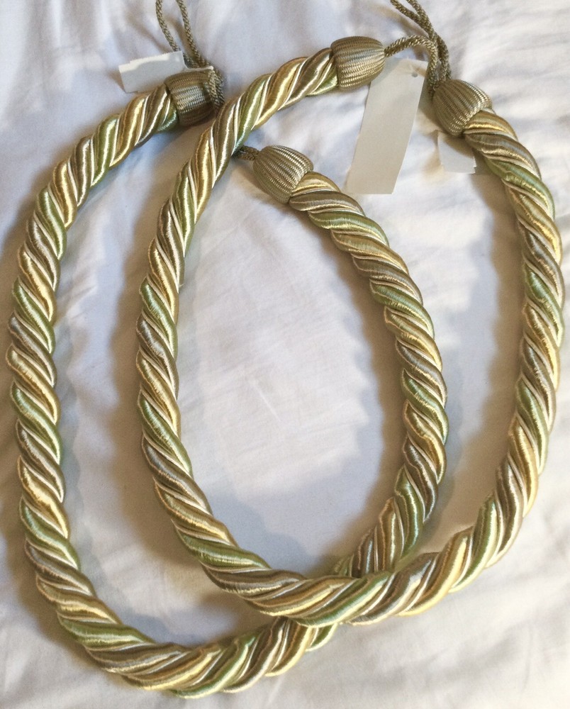 2 Curtain Large Rope Tie Backs  37”  2 Tone Golds￼