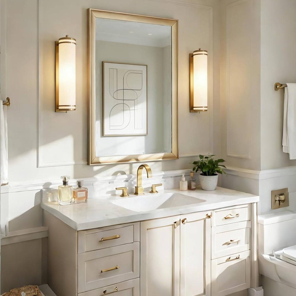 Gold Bathroom Mirror 24x36 Rectangle Aluminum Frame Vanity Wall Decor US