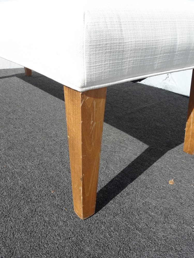 Modern White Bed Side Bench with Brown Legs & Designer Fabric