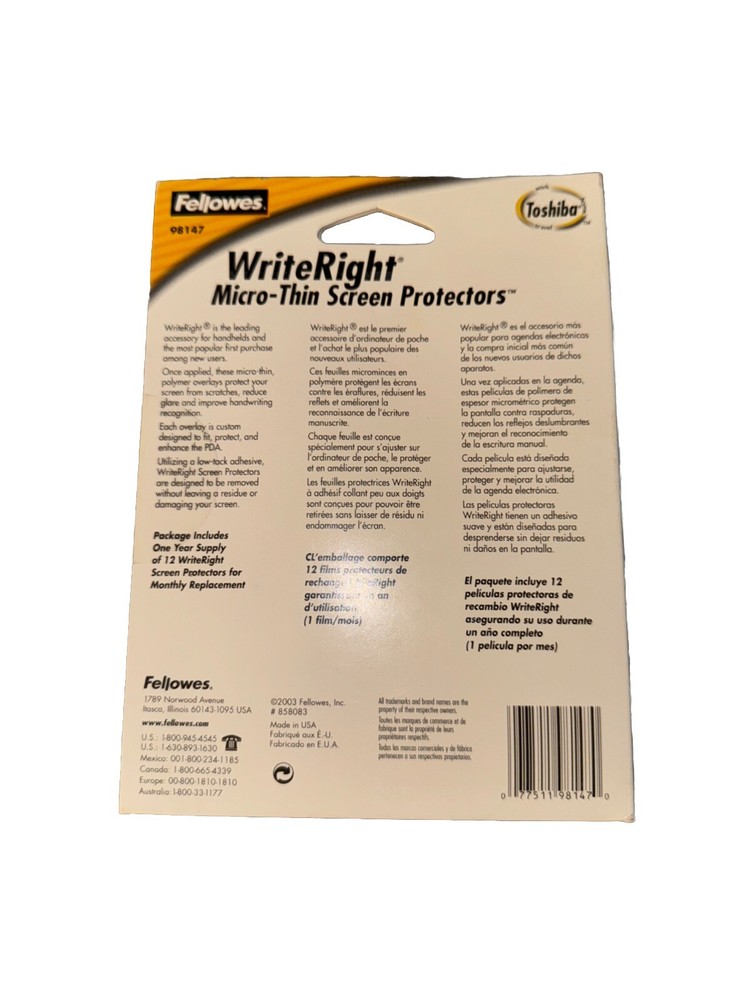 Fellowes Writeright Micro Thin Screen Protectors for Toshiba