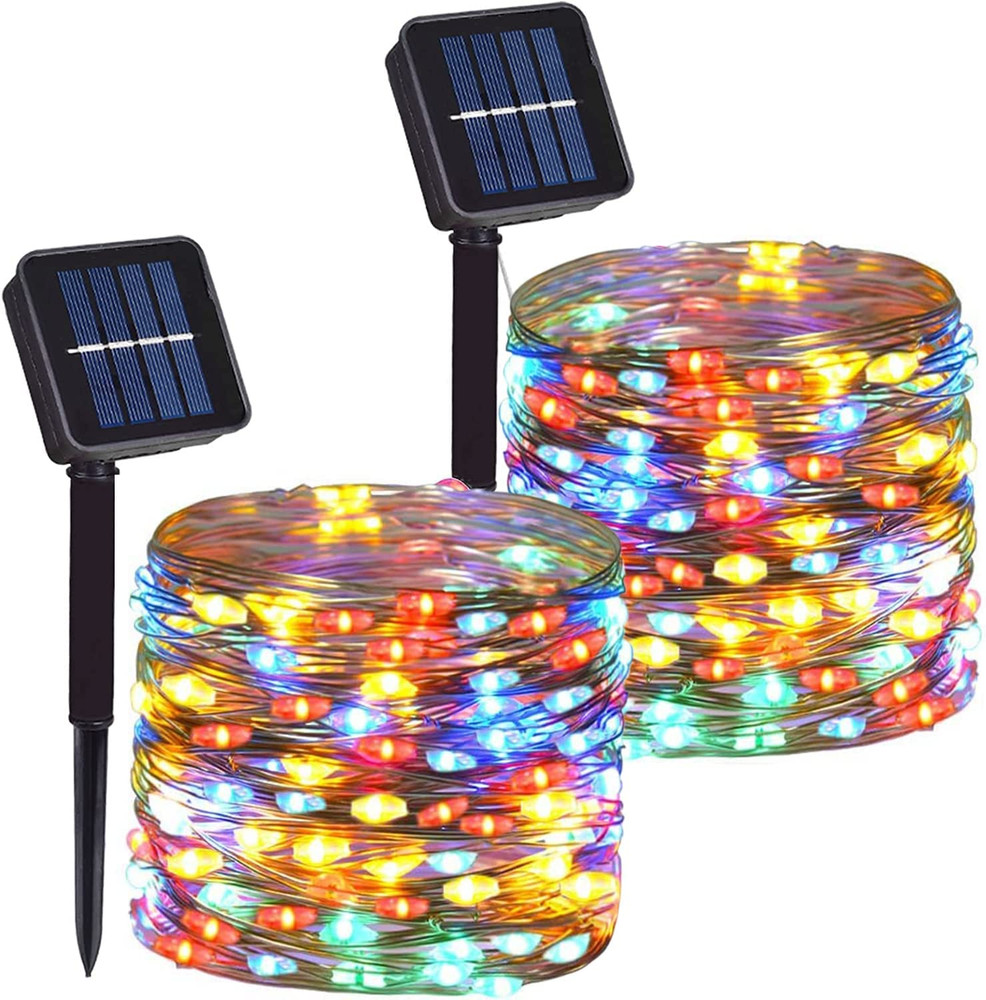 2Pack Solar String Lights 200 LED 66FT Copper Wire Waterproof 8 Modes Multicolor