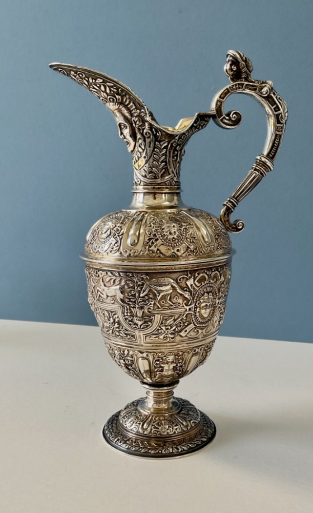 Antique Solid Silver Cellini Ewer Victorian