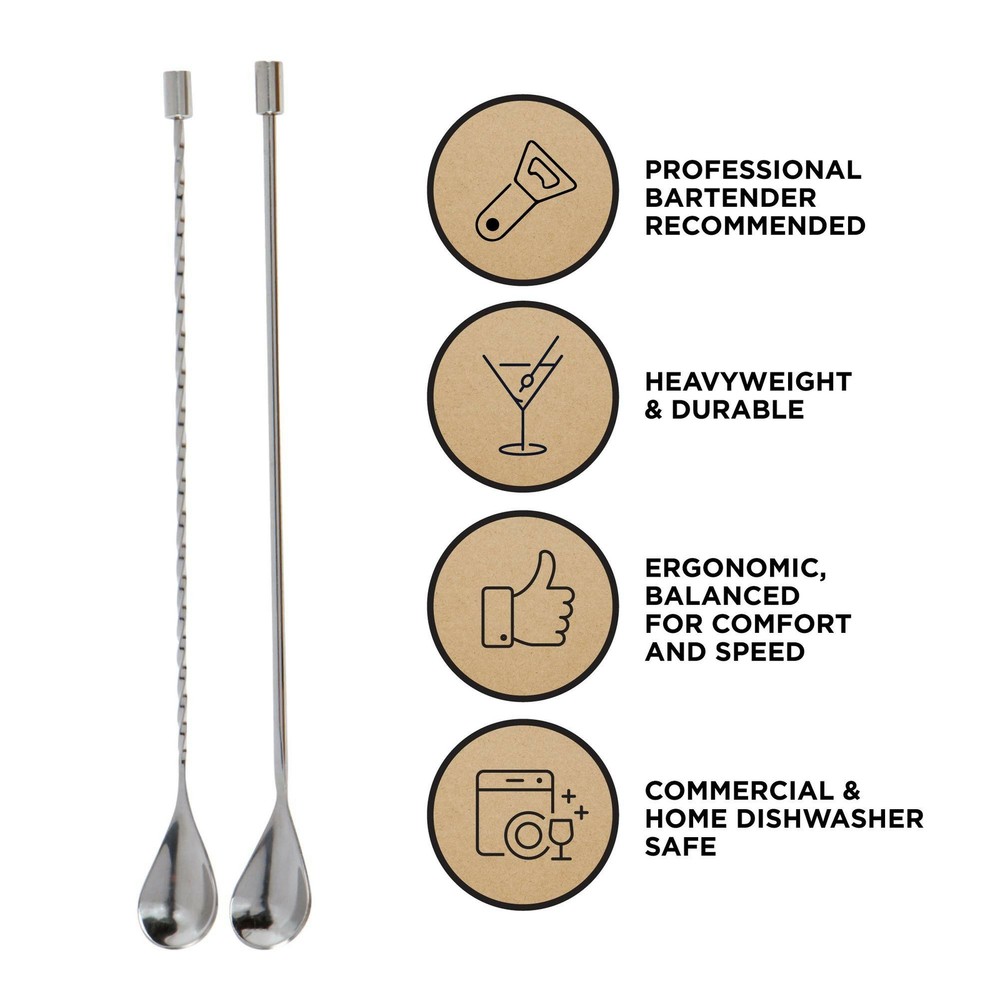 Heavyweight Professional Bar Spoons - 2pc Set (Spiral Handle & Smooth Handle)...
