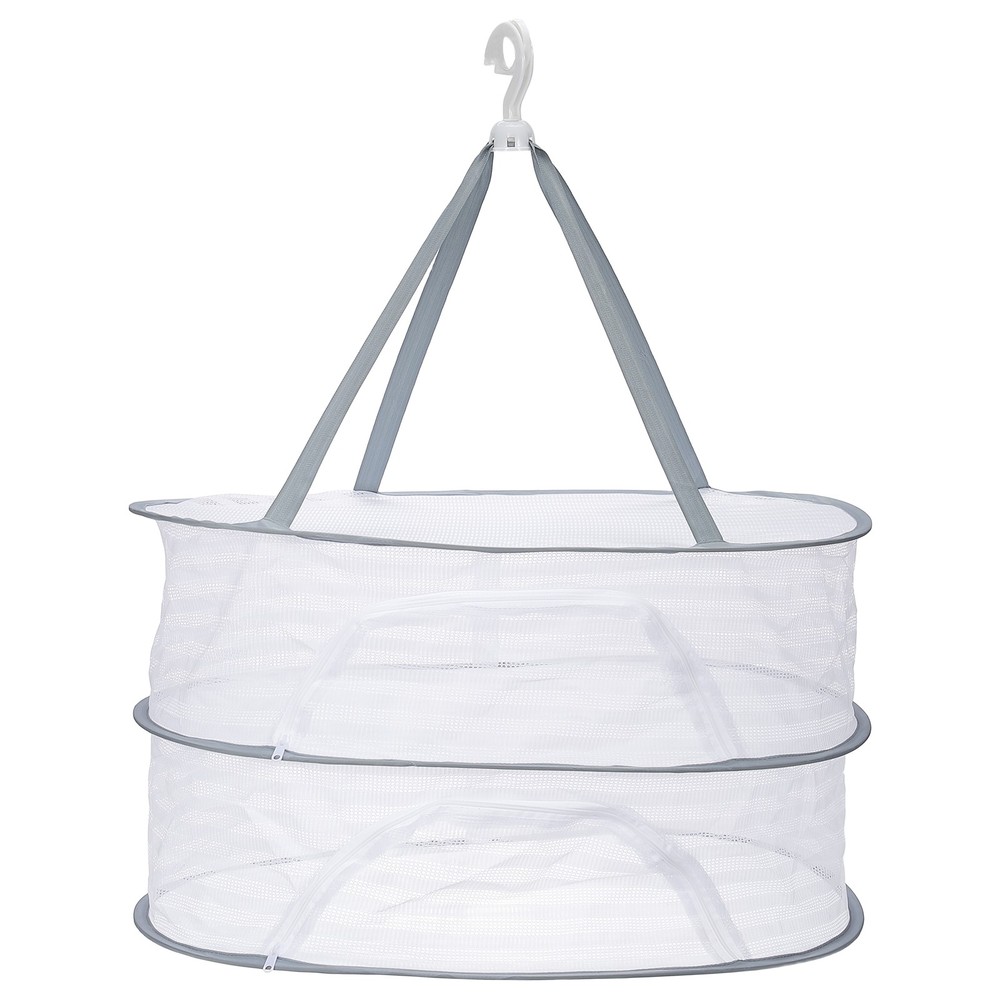 28" Herb Drying Rack Hanging 2 Layer Hanging Mesh Net with Zipper, Grey