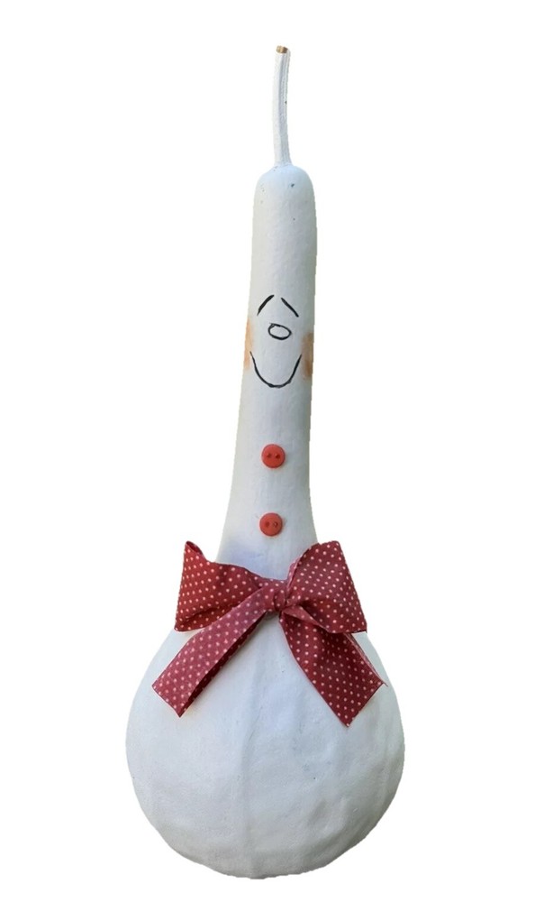 Hand Painted Gourd Ghost White Happy Friendly Halloween Fall Decor 12” Tall