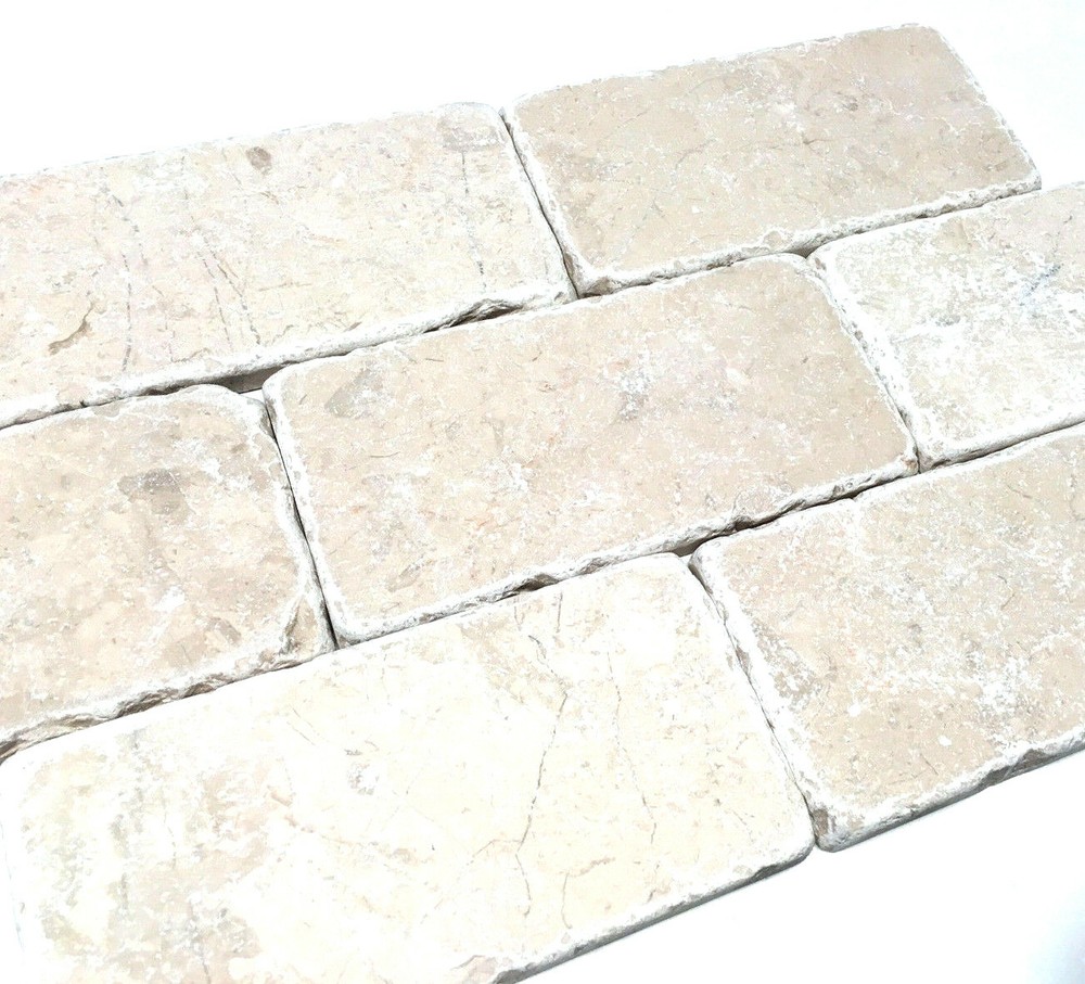 Beige 3x6 Aged Tumbled Marble Tile Floor and Wall Backsplash Bath Kitchen