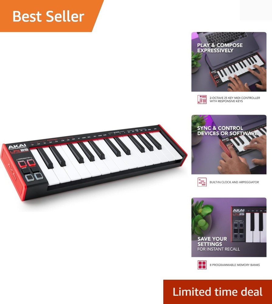 Compact 25-Key MIDI Controller with Backlit Drum Pads - Mac & PC Compatible