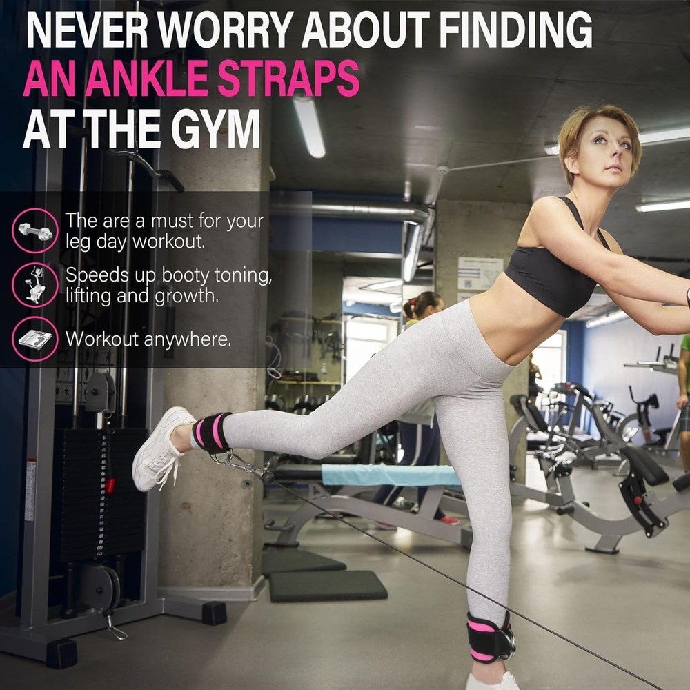 Ankle Strap for Cable Machine Attachments, Gym Accessories Pink - Single