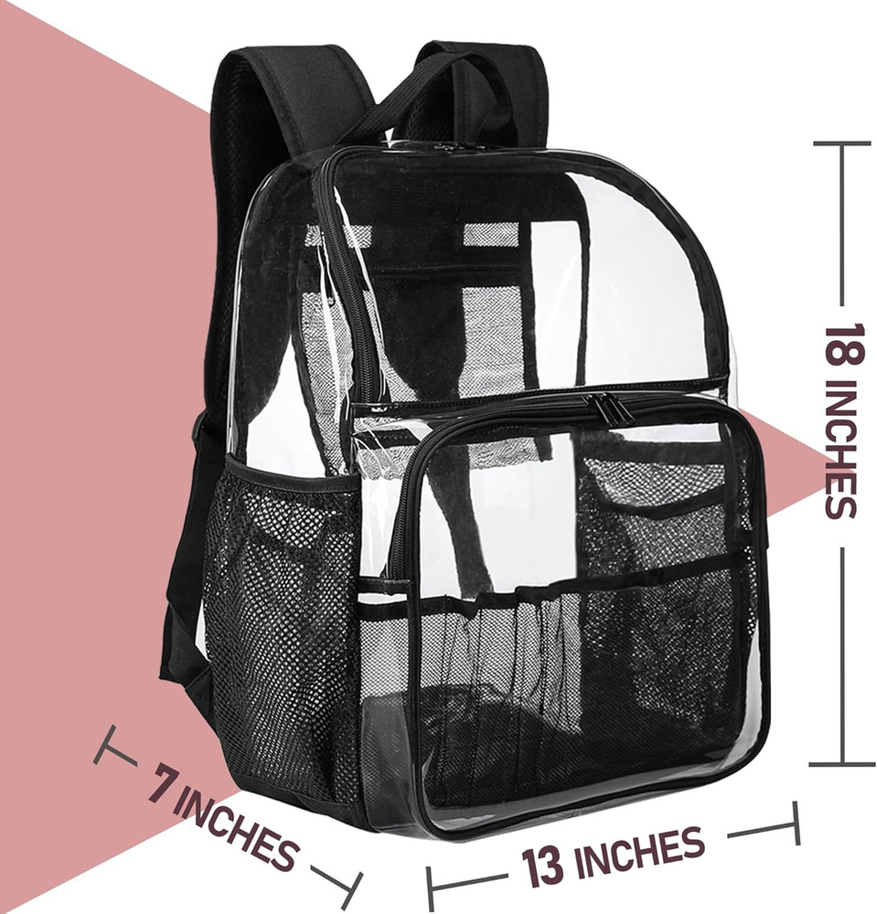 Clear Backpack,18'' See Through Backpack School Approved Heavy Duty Clear Backpa