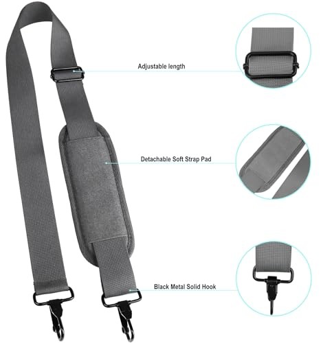 Shoulder Strap 56 inch, Universal Adjustable Thick Soft Duffel Bag Dark Gray