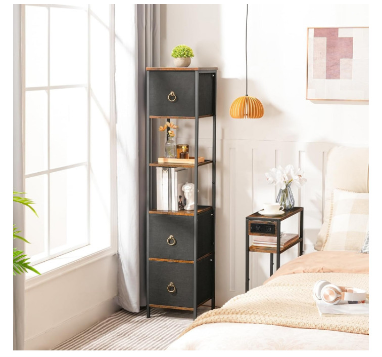 Bathroom Floor Cabinet with 3 Drawers, Rustic Brown and Black