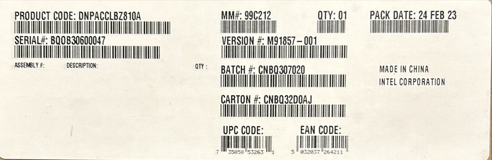 Intel DNPACCLBZ810A Network Card Bracket kit NEW BROWN BOX