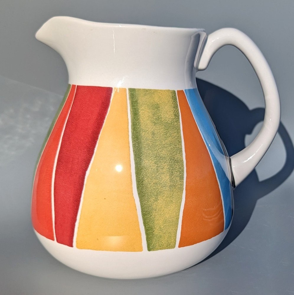 Fandango Ceramic Pitcher Multicolor Crate & Barrel Colorful and White Handle
