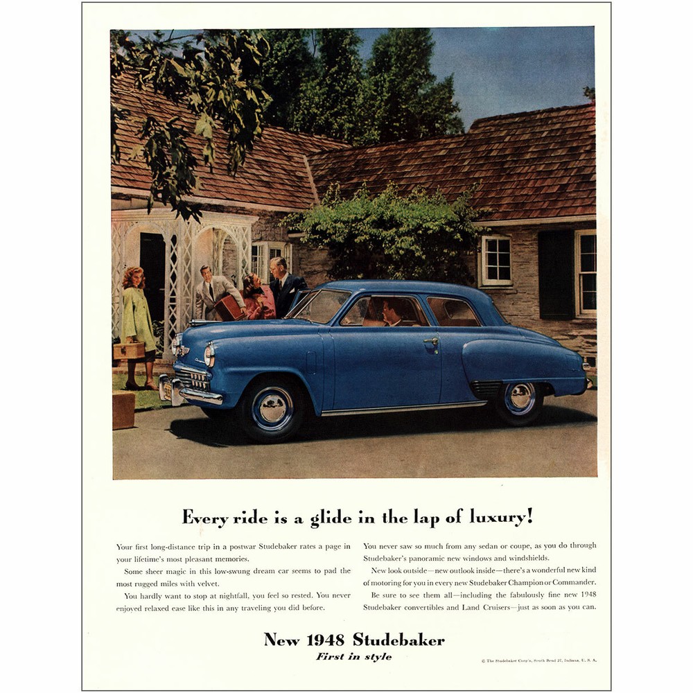 1948 Studebaker: Every Ride Is a Glide Vintage Print Ad