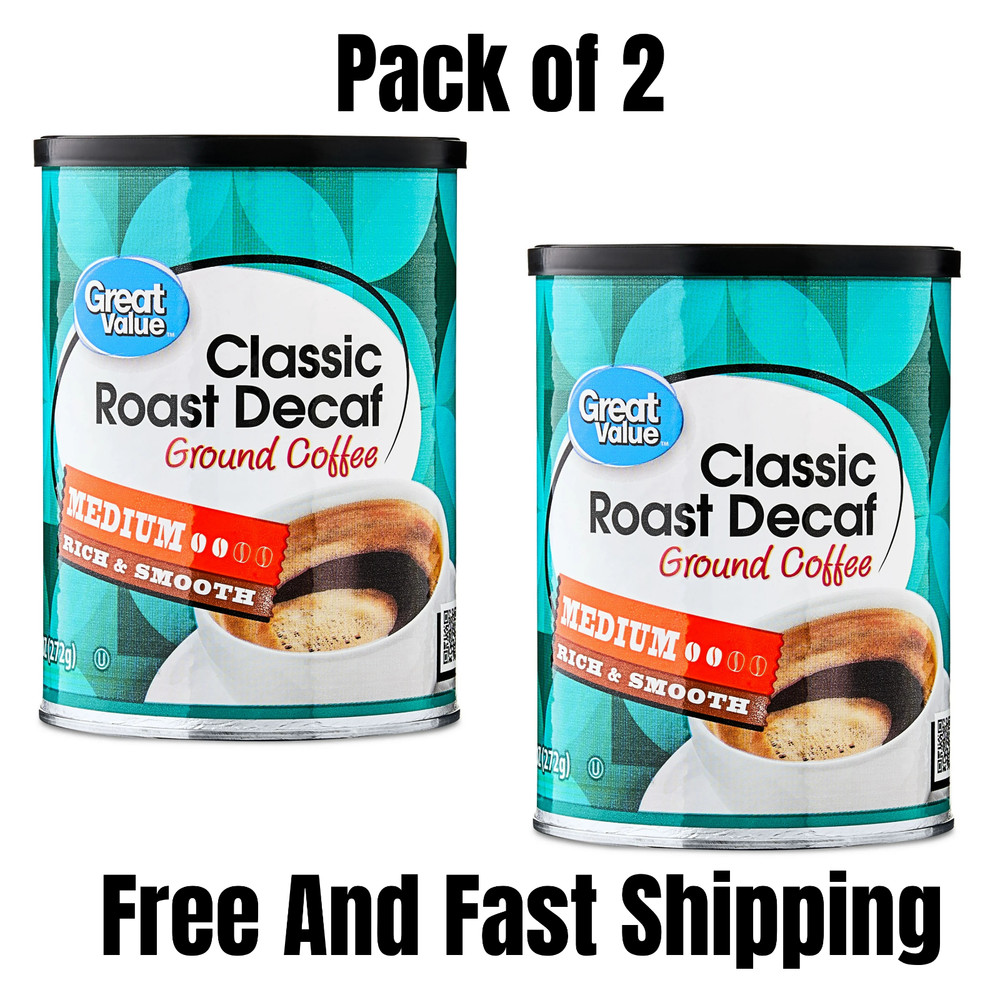 2 pack Great Value Decaf Classic Medium Roast Ground Coffee, 9.6 oz