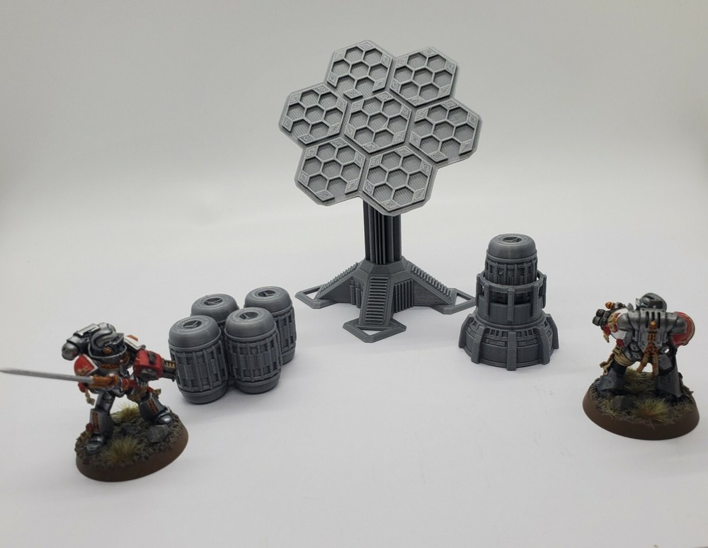 3d Printed Terrain Solar Array w/Energy Cells for Tabletop Gaming. 3D Wargaming