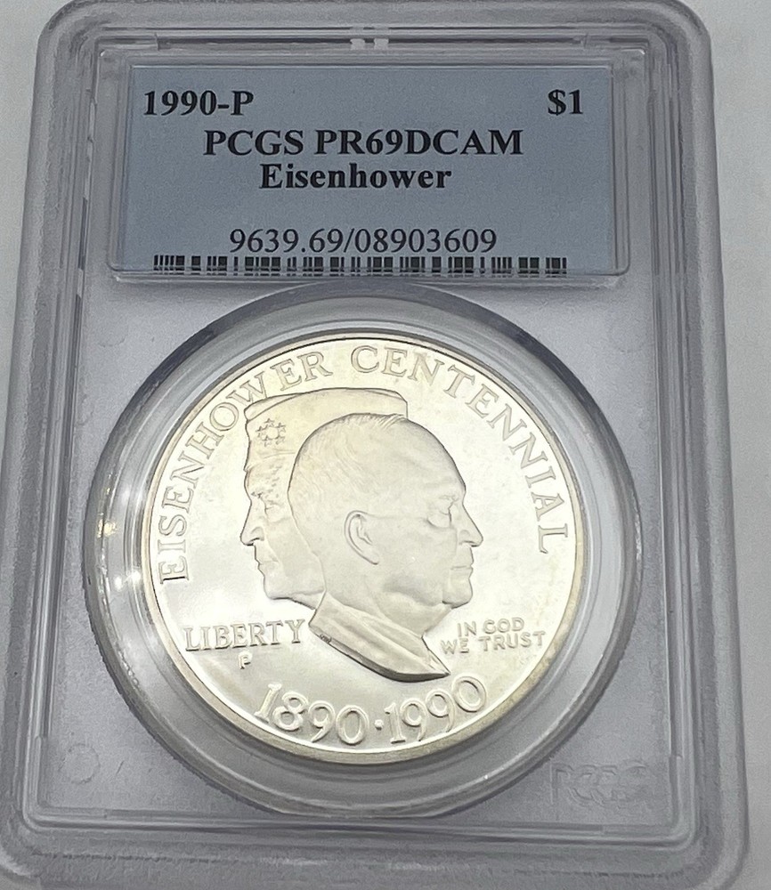 1990 P Eisenhower Centennial Commemorative Silver One Dollar PCGS PR-69 DCAM