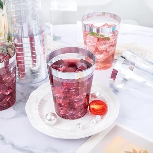 200 Pack Silver Plastic Cups 10 Oz Clear Plastic Cups Silver Rimmed B Silver