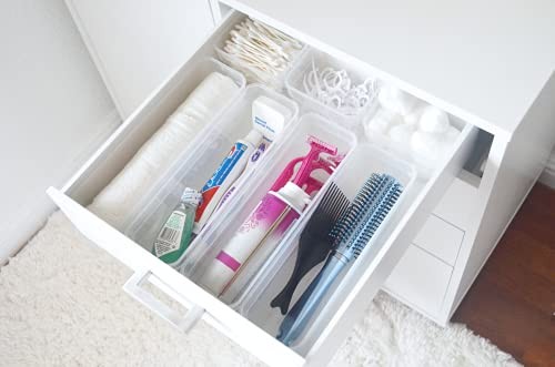 Bin Pack, [6] Long Home Organizer Storage Boxes with Lids, Translucent 6 Long