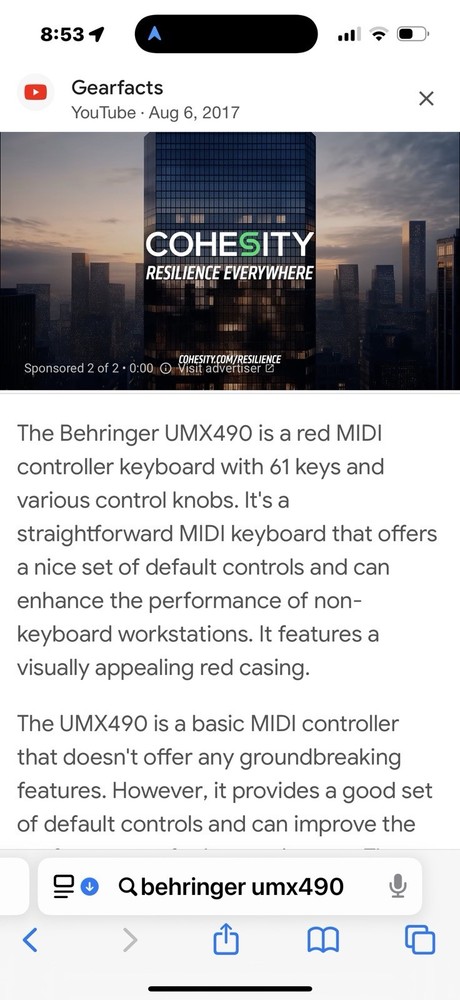 Behringer UMX490 Midi Controller Keyboard