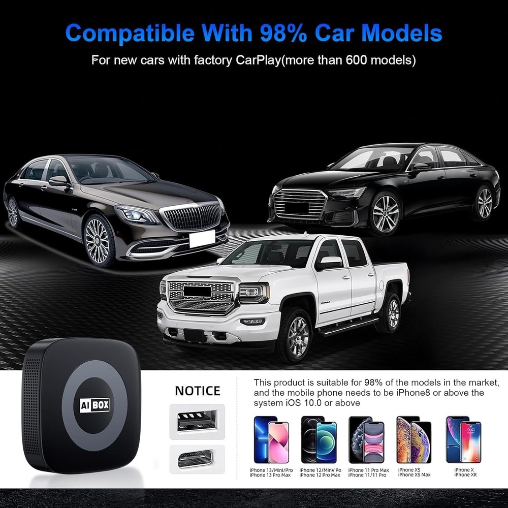 Wireless Auto Supports Carplay Adapter Video Entertainment for iPhone & Android