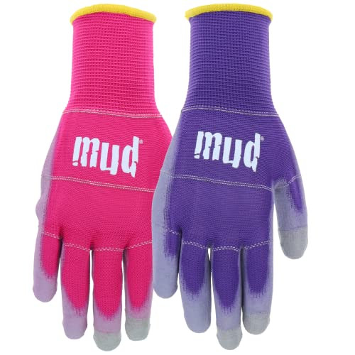 Smart Mud, 2 Pair Pack, Rasberry/Eggplant, PU Coating, Precision Grip,