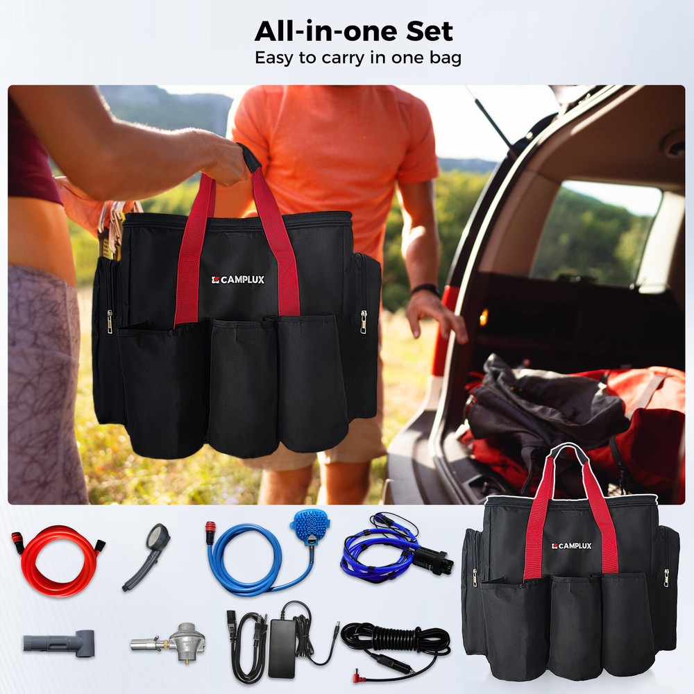 All-in-One Carry Bag Portable Propane Water Heater Camplux Outdoor Complete Kit
