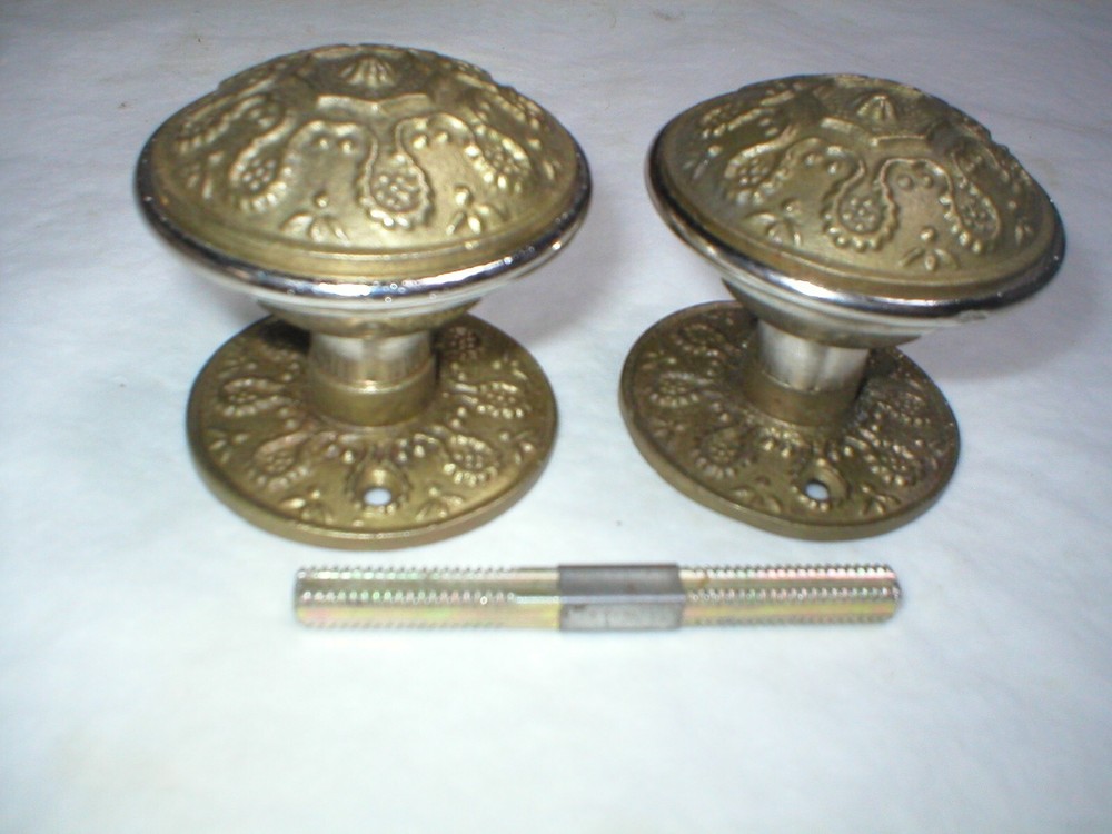 Antique Large Doorknob Pair and Plates