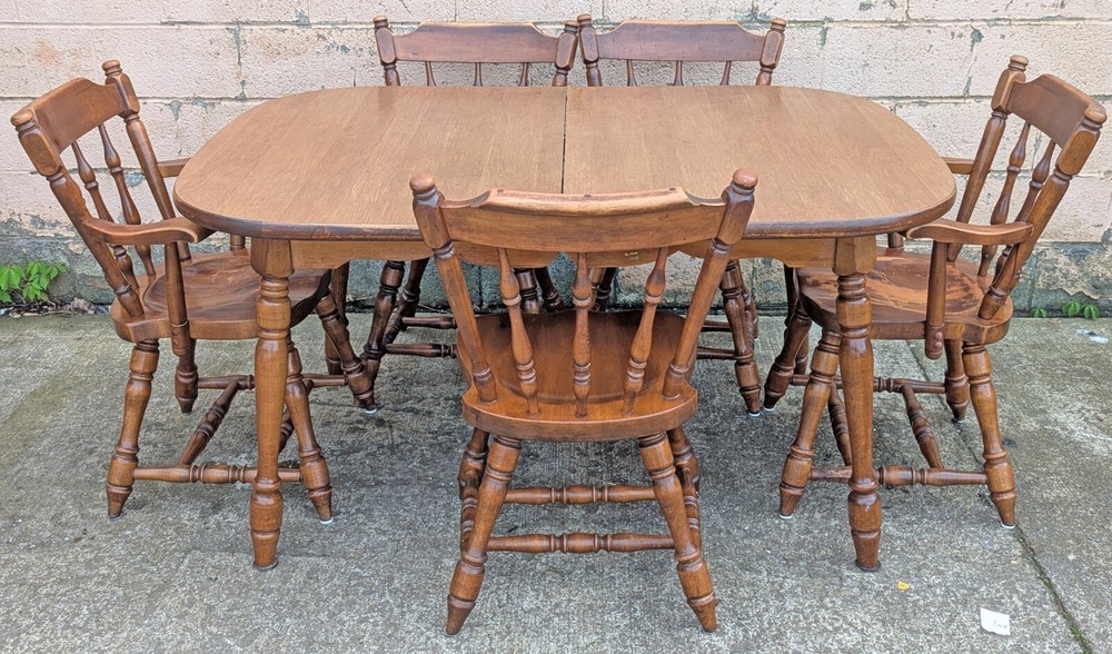 Vintage Antique Old "Hale" SOLID Maple Wood Dining Set Arm Armrest Chairs Table